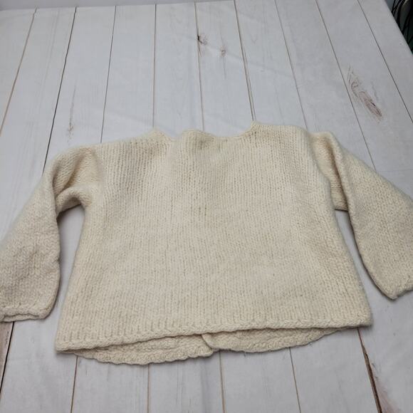Vintage Rey Wear Wool hand knit Bolivia chunky heavy cream cardigan sweater - Picture 7 of 8